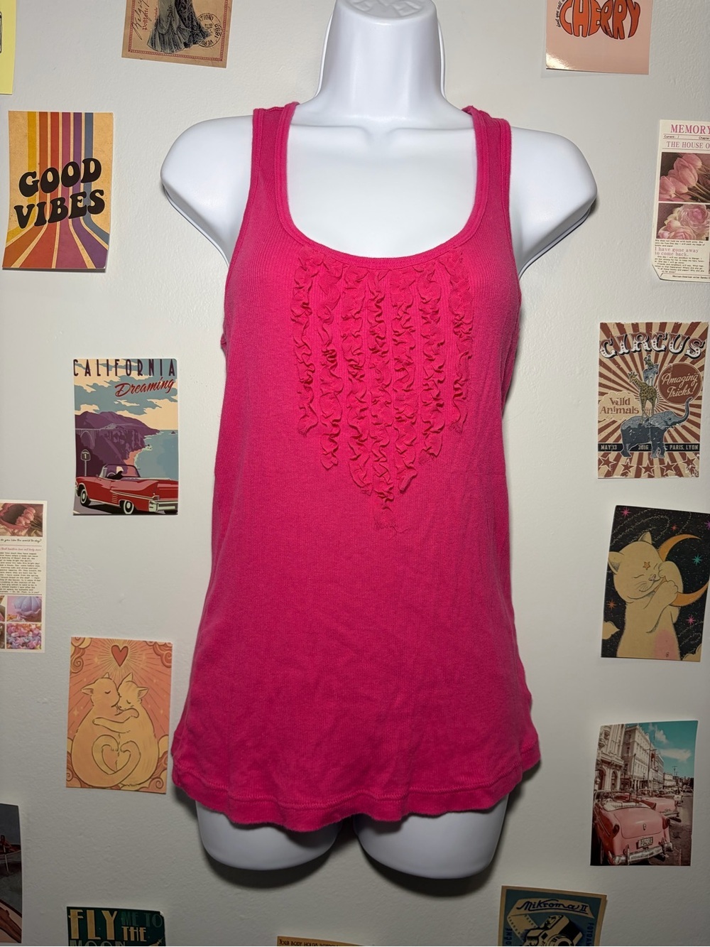 Old Navy Hot Pink Ruffle Front Tank Top